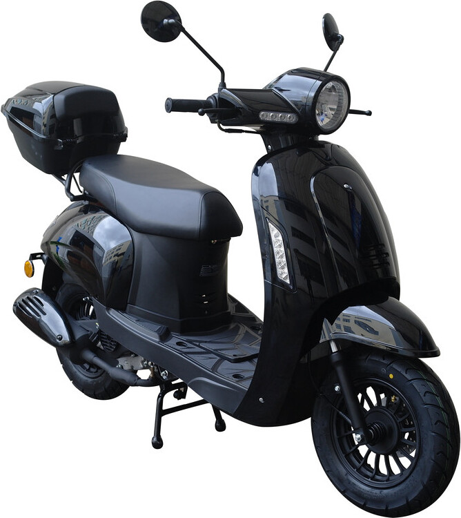 Motorroller Massimo 50ccm 25 km/h Euro 5, schwarz mit Top Case GT Union