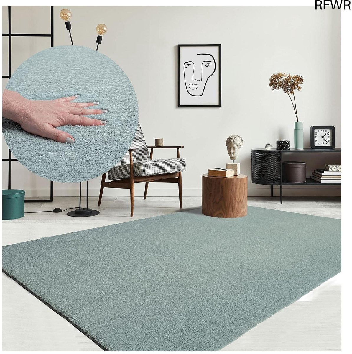 RFWR Modern Pluizig Kortpolig Tapijt - Blauw - 80 x 150 cm