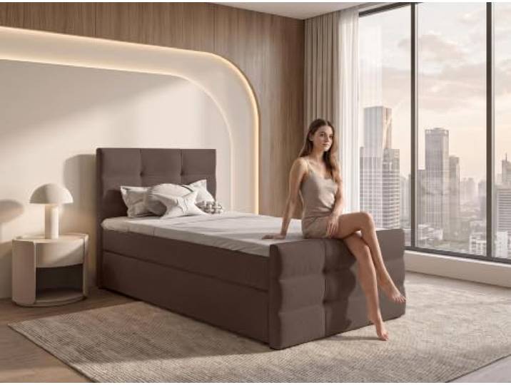 AX Living Boxspringbett Defne 80x200 Braun, Fußteil, ohne Topper Bettkasten mit Gasdruckfedern, Bonell H2/H3 und Komfortschaum.