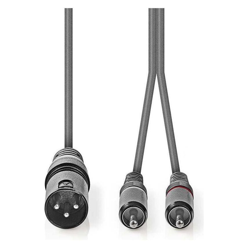 Nedis XLR-Audiokabel 3-polig XLR Stecker - 2 x RCA Mac (1.50 m, XLR Kabel) (COTH15200GY15)