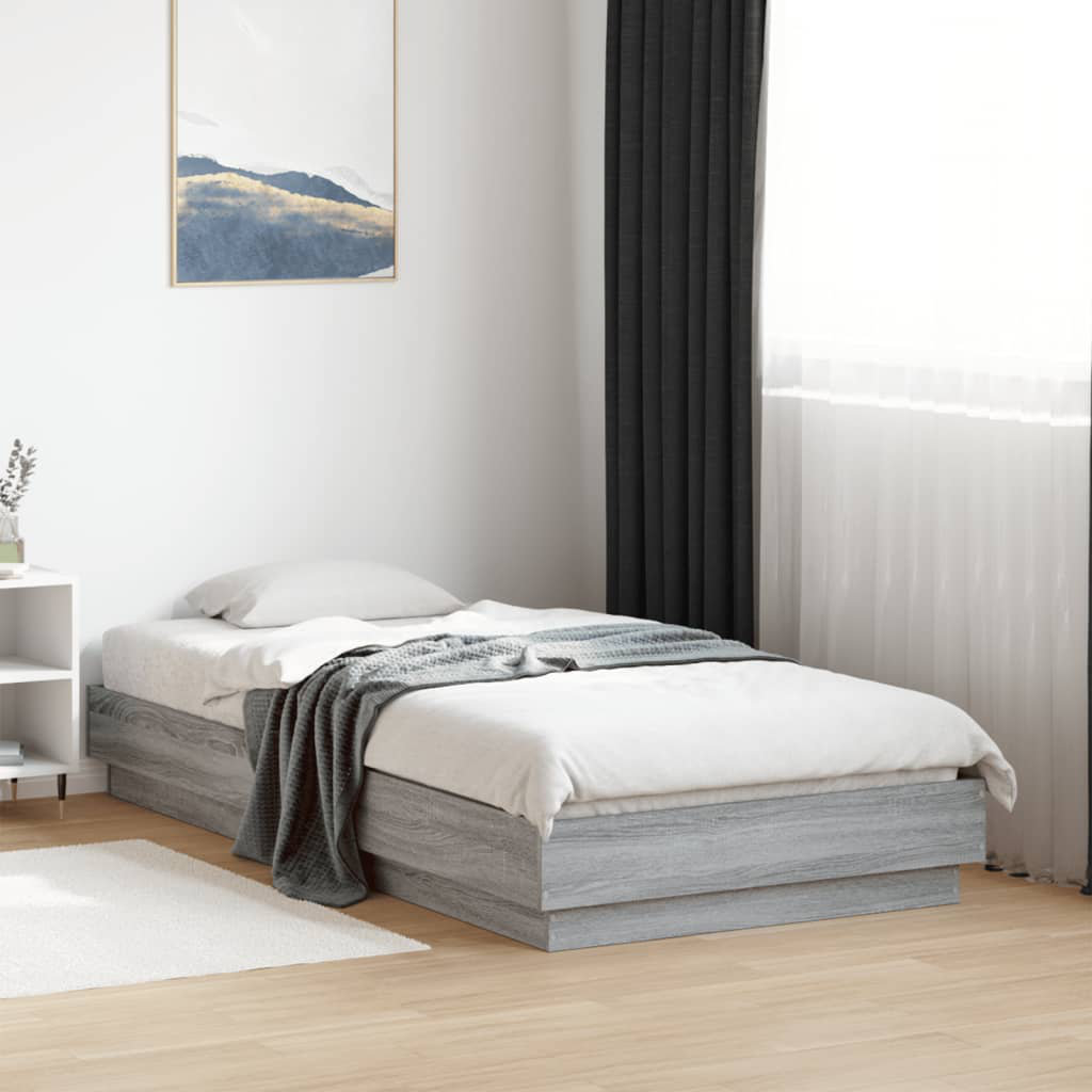 17 Stories Bed Frame With LED Lights Grey Sonoma 200 x 220 cm