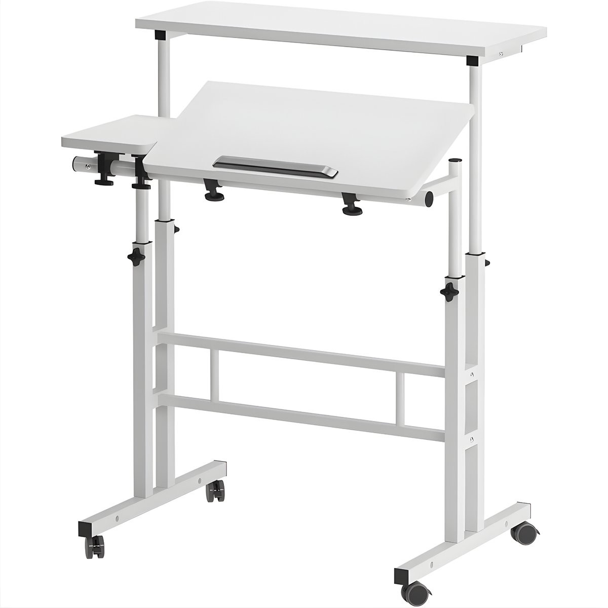 Happiq Verrijdbaar Sta-Bureau met Wielen - Wit