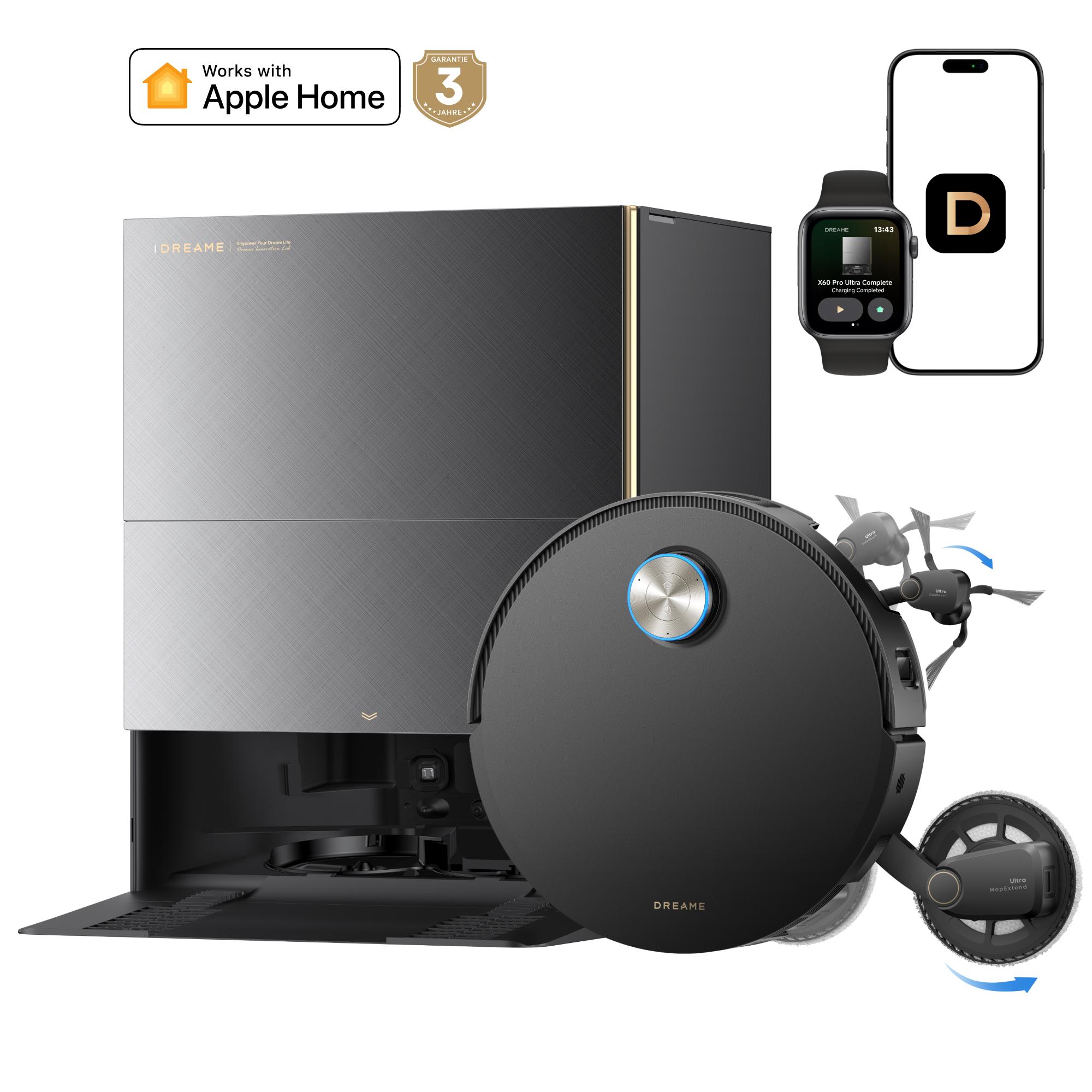 Dreame X60 Pro Ultra Complete Staubsauger Roboter mit Wischfunktion,42kPa Saugkraft,Doppelter UltraExtend-Arm,Zwei KI-Kameras,Selbstreinigung,Grau