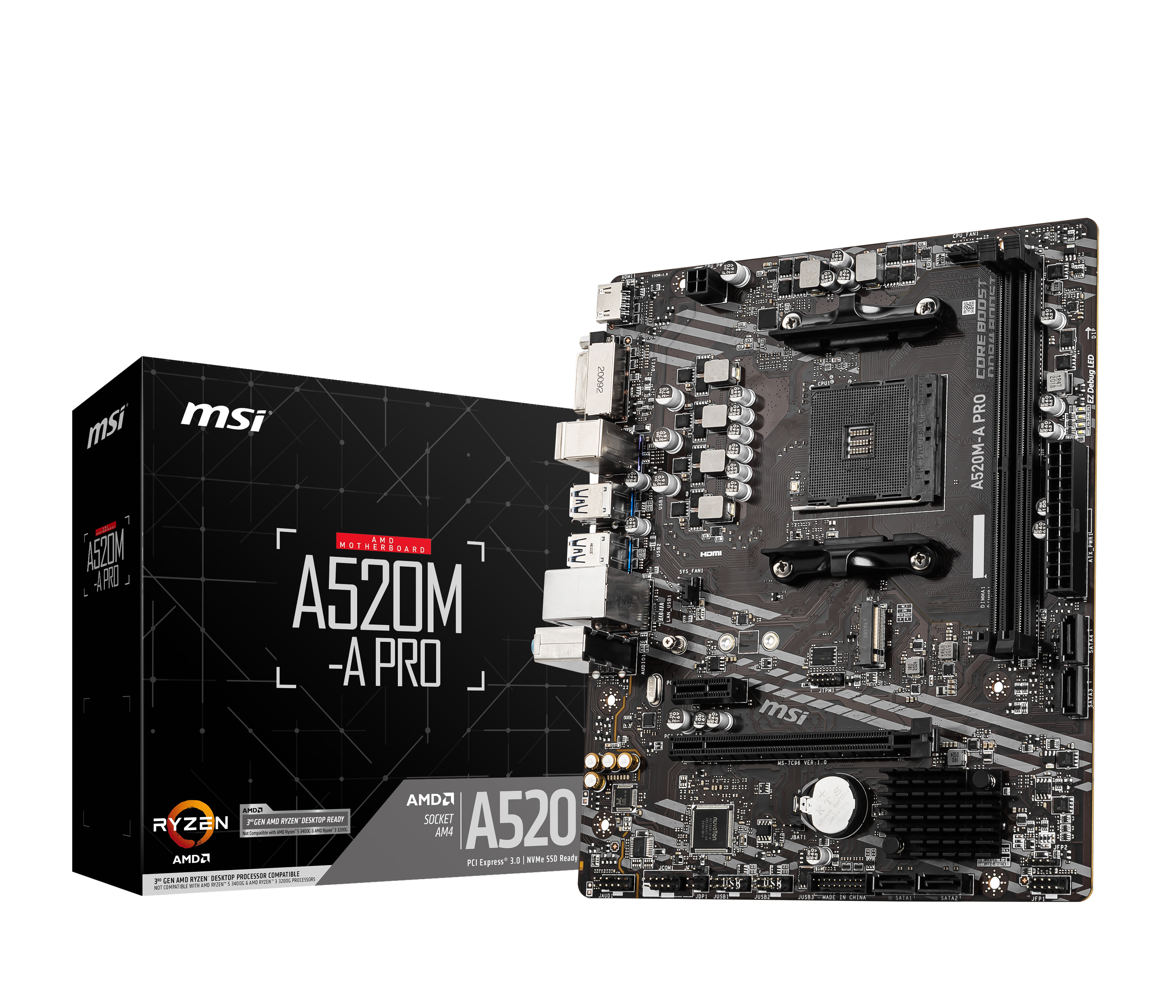 MSI A520M-A PRO mATX Mainboard Sockel AM4 DVI/HDMI/M.2/SATA 7C96-001R