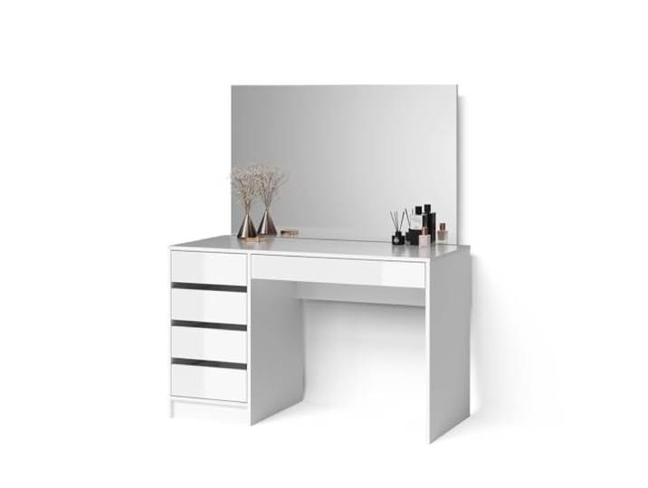 Livinity Schminktisch Imola, Weiß 120 cm Spiegel · 5 Schubladen · Freistehend · Grifflose Optik · Geräumige Tischplatte