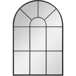 91 x 60 cm Wandspiegel Bogenfenster-Spiegel Wohnzimmerspiegel Schwarz Metall