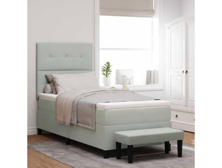 WDGJJFECNMUEHI Samt Kopfteil Luxus Modern Hellgrau 90 x 190 cm Boxspringbett mit Matratze Hellgrau 90x190 Samt Bett mit Kopfteil Holzgestell Komfort Matratze Modern