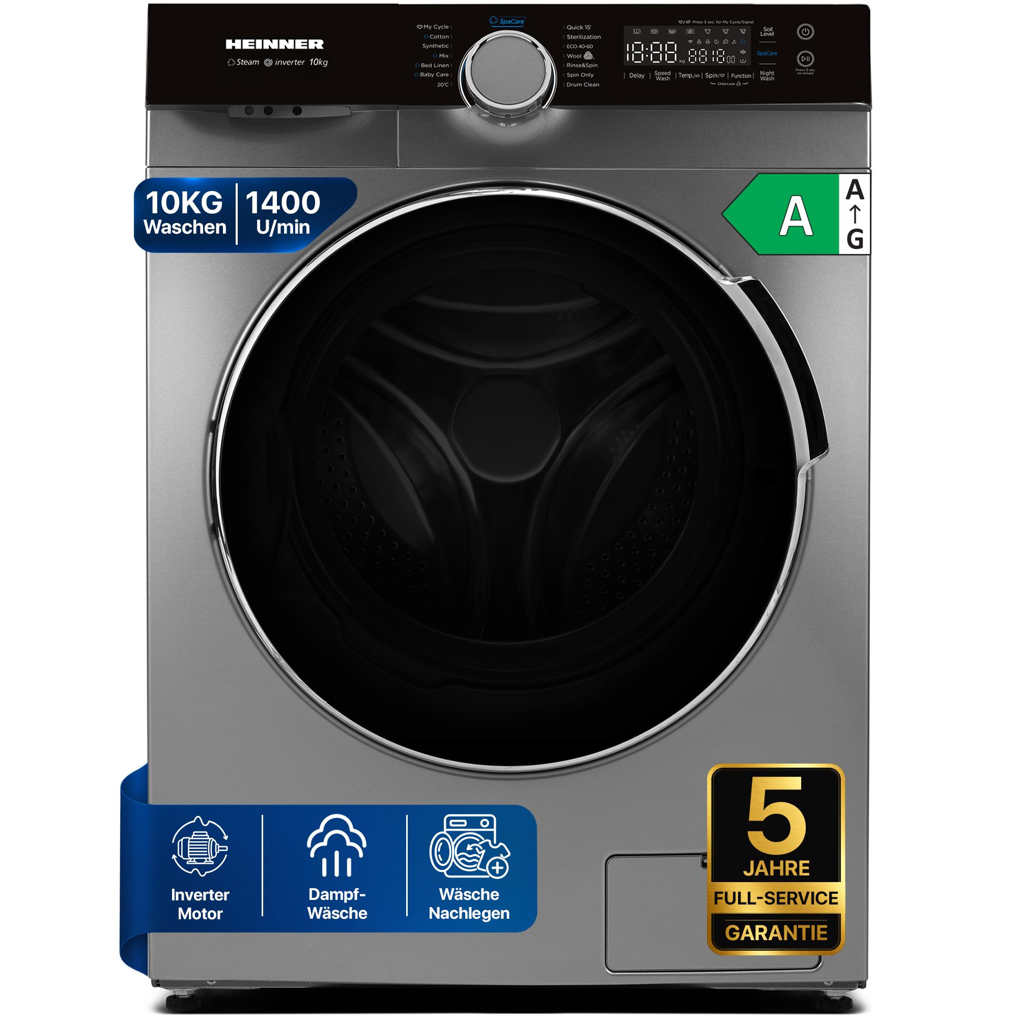 Heinner HWM-M1014IVKSA Waschmaschine 10 kg, 1400 U/min, Touch-Bedienung, Silber