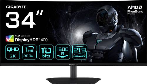 Gigabyte G34WQC2 Gaming Monitor EEK G (A - G) 86.4 cm (34 Zoll) 3440 x 1440 Pixel 21:9 1 ms DisplayPort, HDMI VA LED