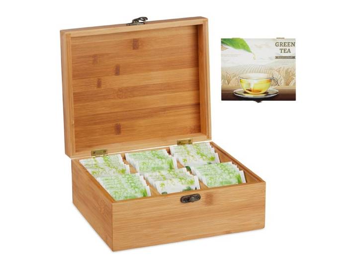 Relaxdays Teebox Bambus mit 6 Fächern