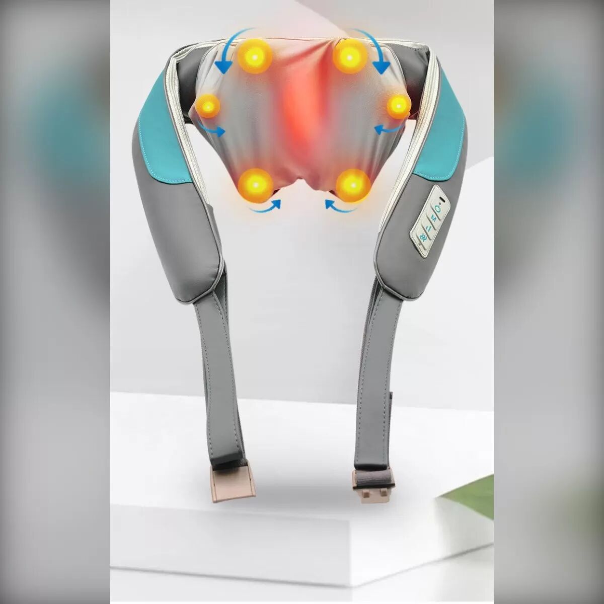 INF Nacken- und Schultermassagegerät mit Graphenheizung, 6-Kopf-Knetmassage, PU-Leder, wiederaufladbar USB-C Beige