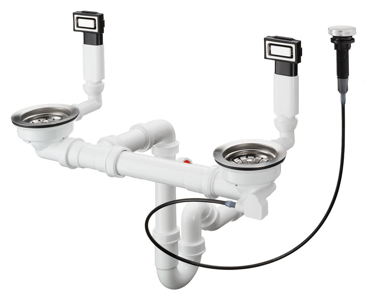 Hansgrohe Af- en overloopset D15-11 voor dubbele wasbakken, roestvrij staal