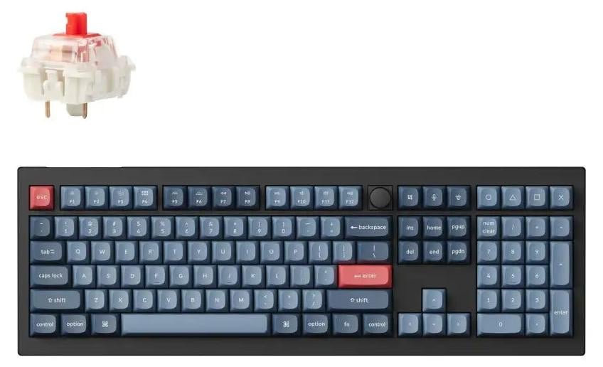 Keychron V6 Max Mechanisch Toetsenbord, Volledige grootte (100%), Bekabeld en Draadloos (RF + Bluetooth), RGB LED, Zwart/Grijs