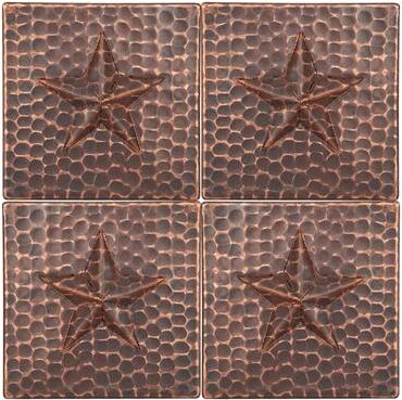 Premier Copper Products "4"" x 4"" Hammered Copper Star Tile - Quantity 4 (T4DBS_PKG4)"