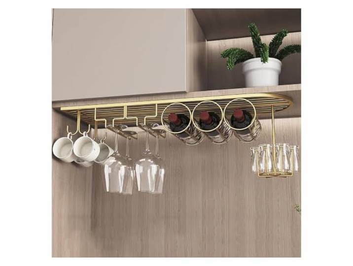 Industrielle schwimmende Weinregale, Weinflaschen- und Glashalter Moderner Foto-Aufbewahrungshalter aus Eisen für die Esszimmerbar(Gold,80x25cm)