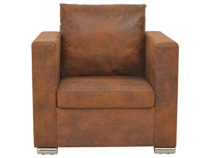 Sessel Braun 82x73x82 cm Wildlederimitat Holzgestell, dicke Polsterung, Stoffbezug, Sitzfläche und Rückenkissen, leichter Zusammenbau, max. 110 kg