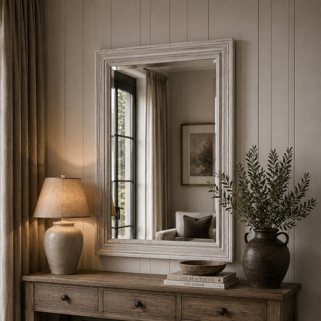 Three Posts Madelyn Rectangle Wall Mirror White 90.5cm H x 116cm W