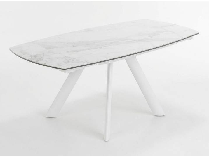 Xlmoebel Esstisch Moderner Esstisch in Weiß mit Marmoroptik und Metallgestell (Weiß mit Marmoroptik), Made in Europa