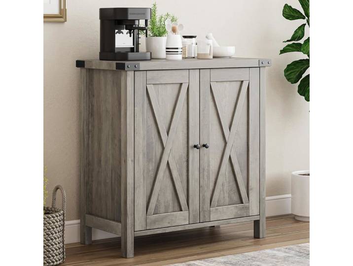 Buffet de cuisine rustique - LUNSY - Style champêtre - Finition bois - Dimensions 76x40x80 cm - Étagères modulables