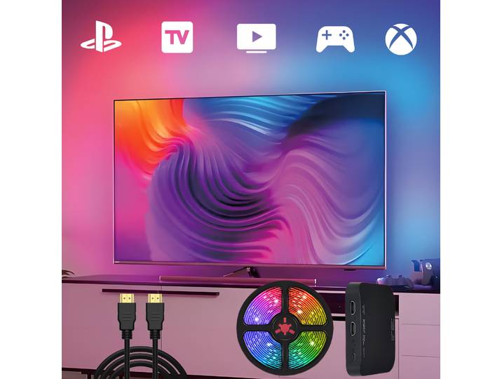Rétroéclairage HDMI synchronisé pour téléviseurs de 40 à 85 pouces, lumières de jeu sans application avec correspondance des couleurs en temps réel, pour Noël et home cinéma