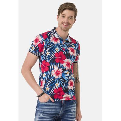 T-Shirt CIPO & BAXX "T-Shirt", Herren, Gr. M, rot, 50% Baumwolle, 45% Polyester, 5% Elasthan, geblümt, regular fit, V-Ausschnitt, Shirts T-Shirt, Floralmuster