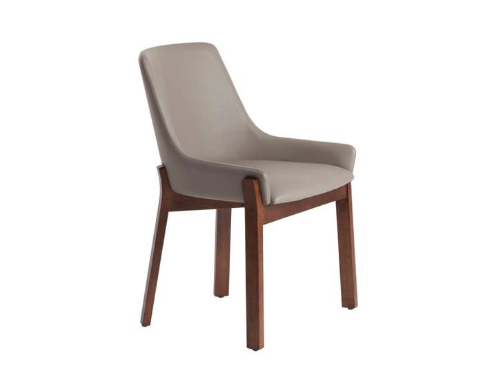 Chaise en simili cuir vison et effet bois noyer