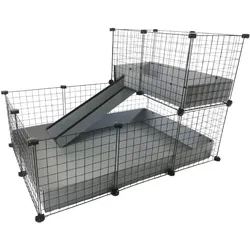 C&C modularer Käfig mit Etage 3x2 + Loft 2x1 + Silberne Rampe, Gehege