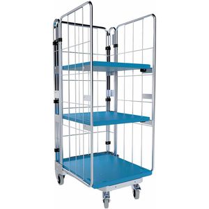 HMH Rollbehälter nestbar & 2 Böden Nutzhöhe 1540mm, verzinkt, Kunststoffplatte 725 x 820mm, 3-seitig