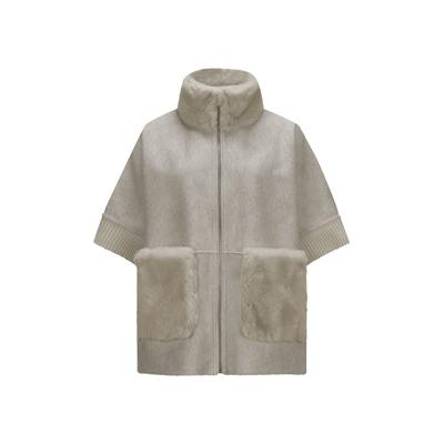 Fellimitatweste MILESTONE "MSAudrey", Damen, Gr. 42, beige (stein), Casual, regular fit, Westen, mit Stehkragen, zum Wenden, aus Kunstpelz