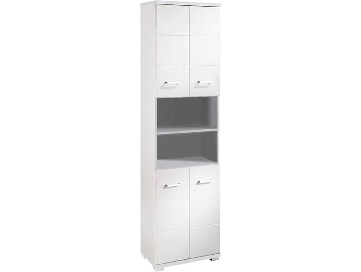 Hochschrank BYLIVING Nebraska , weiß (weiß, hochglanz weiß), B:50cm H:192cm T:31,5cm, FSC-zertifizierter Holzwerkstoff, MDF, Schränke, Hochschrank, Breite 50 cm, Badezimmerschrank mit Metallgriffen, viel Stauraum