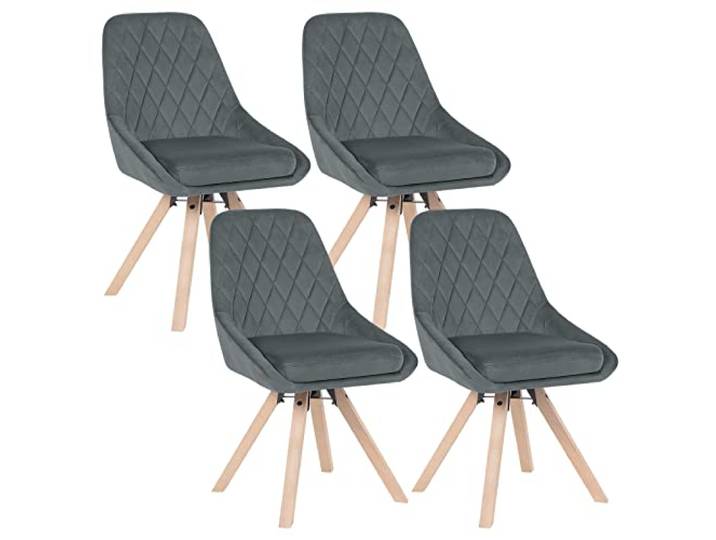 WOLTU Drehbare Esszimmerstühle 4er Set, Küchenstühle mit Samtbezug, Buchenholz Beinen, bis 150 kg belastbar, für Esszimmer Wohnzimmer Küche, Dunkelgrau