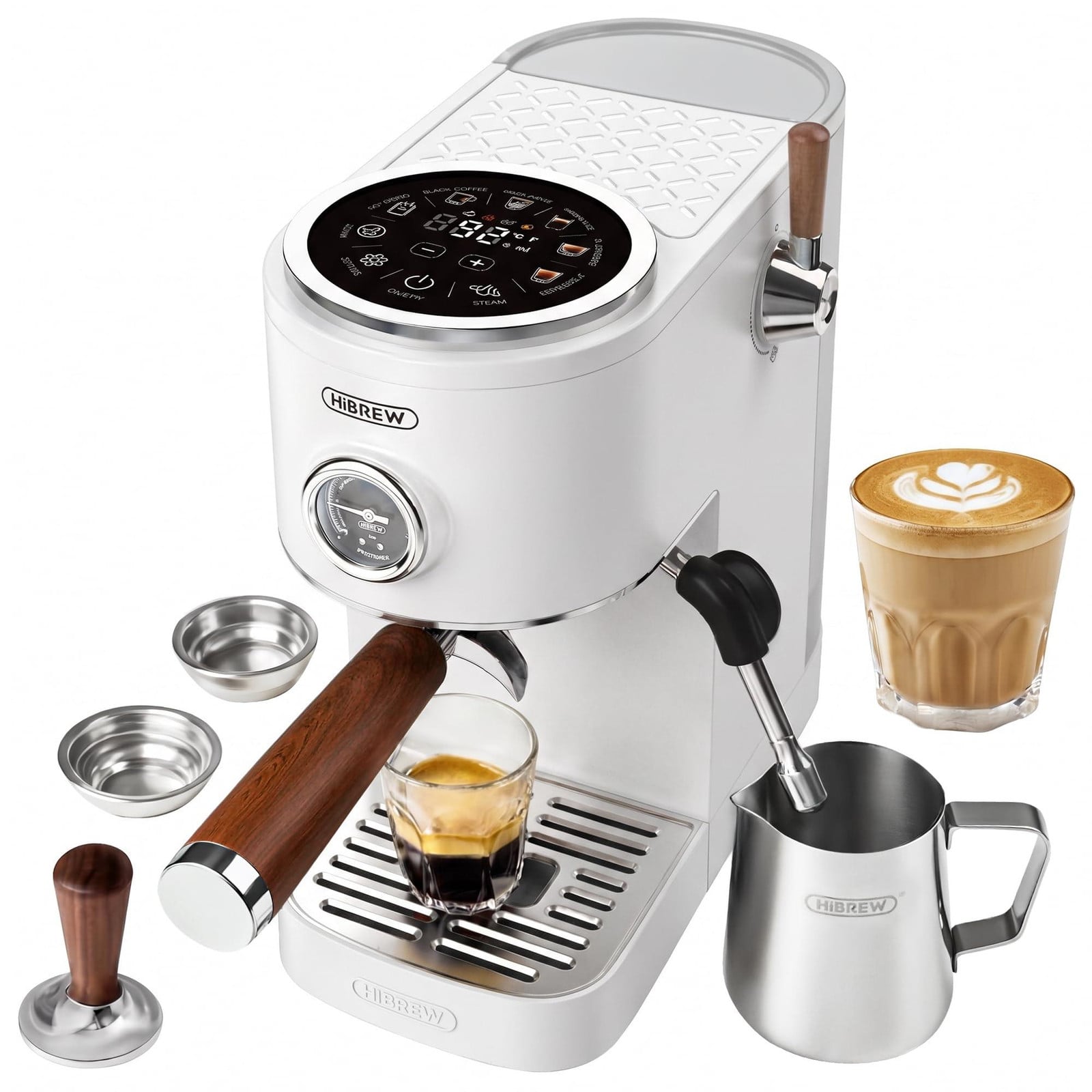 Dripio Espressomachine met LED-display en 58 mm portafilter, wit