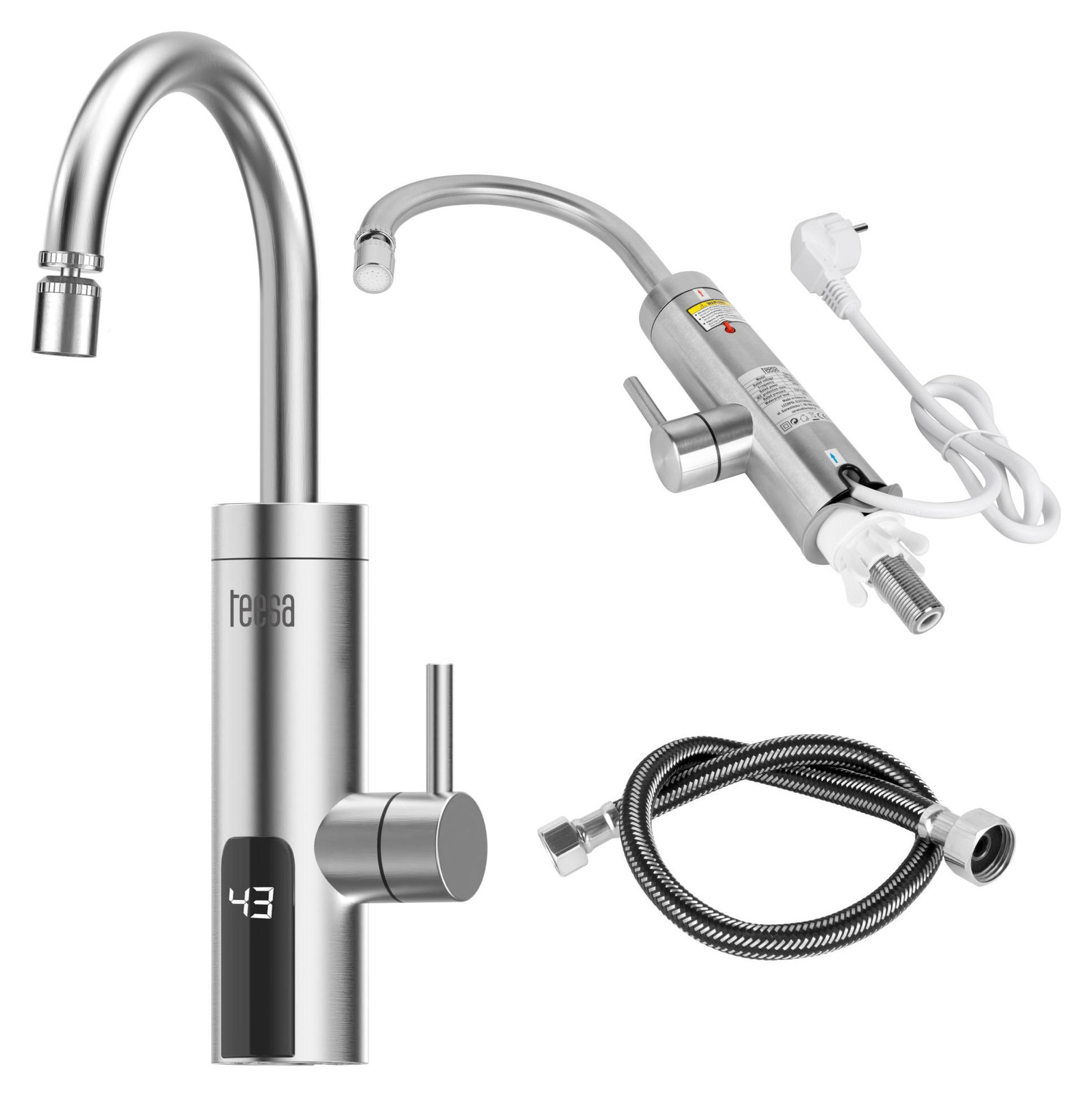 Uni-T Doorstroomverwarmer en metalen keukenmengkraan met theezeef