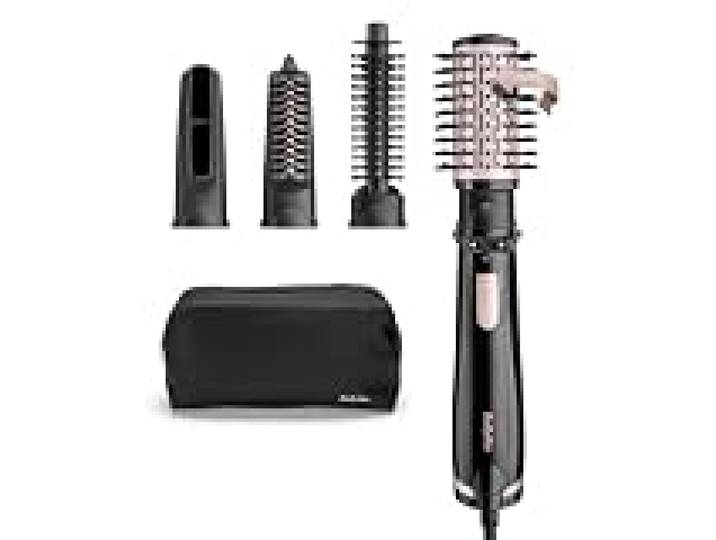 BaByliss Brosse soufflante rotative Dry, Straighten and Style - Pour sécher, lisser et mettre en forme, Fonction ionique, Avec 4 accessoires interchangeables, Noir, AS200E