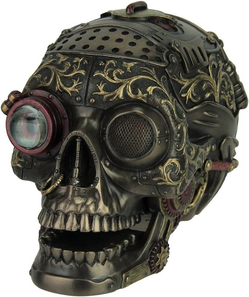 Schedel Standbeeld Steampunk Figuur Brons Hoogte: 11 cm