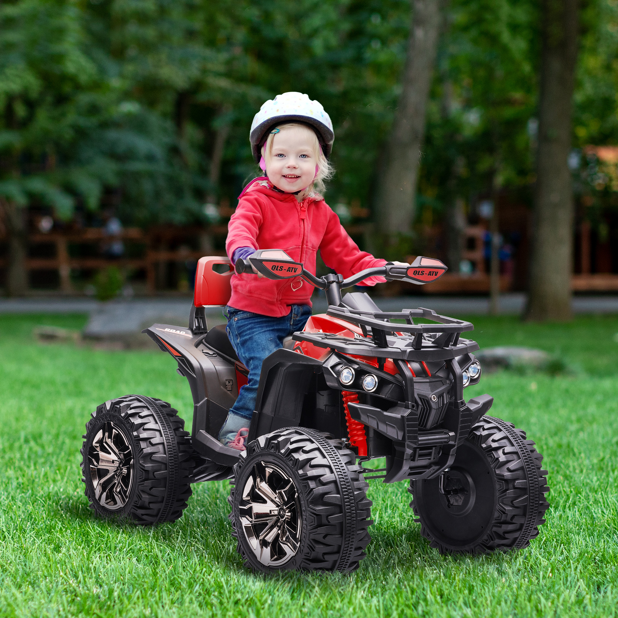 Homcom Quad per Bambini Elettrico 12V con Fari Funzionanti e Pedale, Batteria Ricaricabile, Età 3-5 Anni, 100x65x73cm, Rosso Aosom