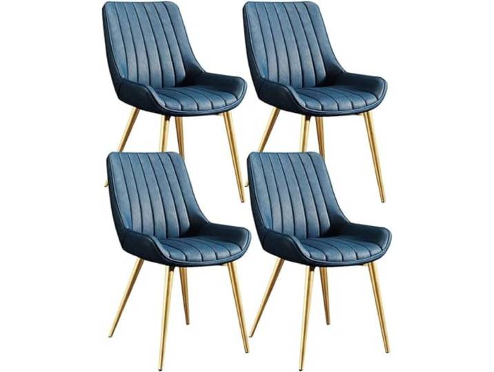 TINGMIAN Küchen- und Esszimmerstühle, modernes Wohnzimmer, mit weichem PU-Lederbezug, Kissen und Metallbeinen, Loungetheke, Blau, 4 Stück