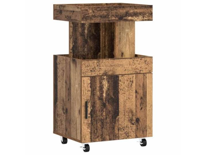 KGFHERENB Barwagen Altholz-Optik 50x41x89 cm Servierwagen Kompakter Rollwagen aus Holzwerkstoff mit blickdichter Flügeltür, ideal für Ordnung in Wohnzimmer, Flur oder Esszimmer.