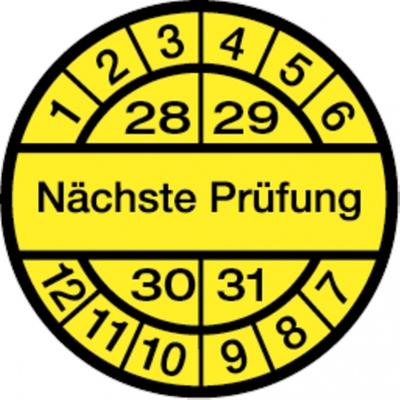 Dreifke® Prüfplakette, Nächste Prüfung, schwarz/gelb, - 30 mm Dokumentenfolie selbstklebend, 10 St