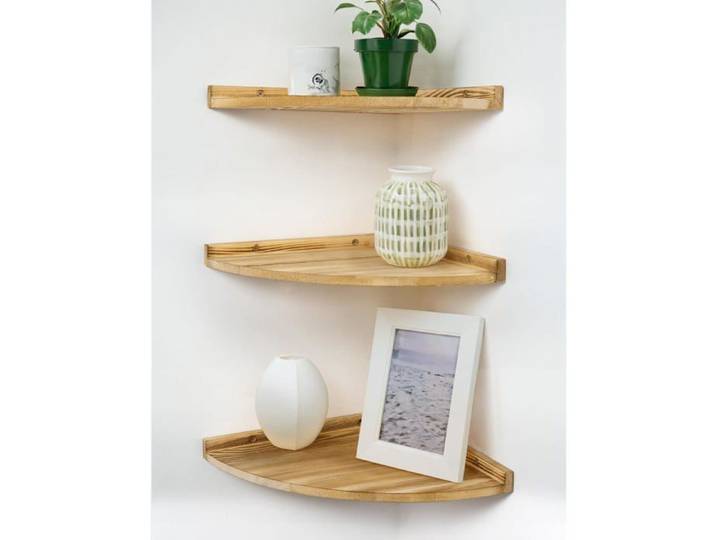 Étagère d'angle murale flottante - lot de 3 étagères rustiques en bois 30 cm pour salon et décoration murale