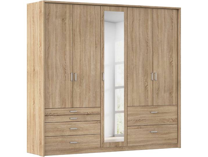 Drehtürenschrank, Holzwerkstoff, Braun, 230×212×58 cm, Mit Schubkästen, Landhausstil, Rauch