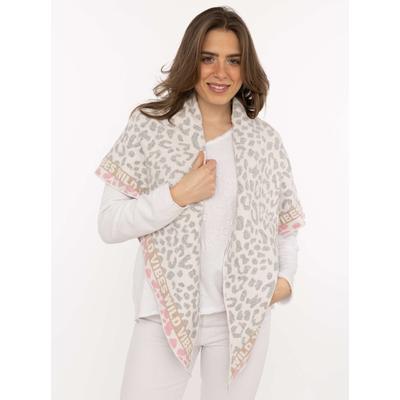 Dreieckstuch ZWILLINGSHERZ "Doppel Leo", Damen, hellgrau, Baumwollmischung, Modetücher, kombiniert Leo-Print mit Schriftzug, Mode Tuch