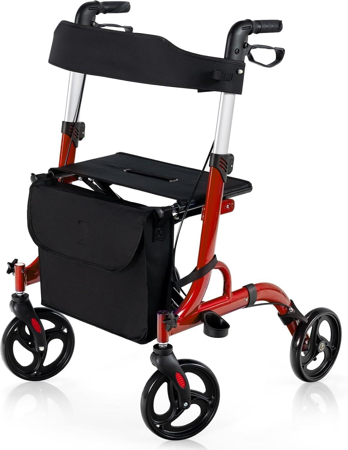 Faltbarer und leichter Rollator mit Sitzfläche, 2-in-1: Rollator und Ruhesitz, Gehhilfe, höhenverstellbar in 6 Stufen