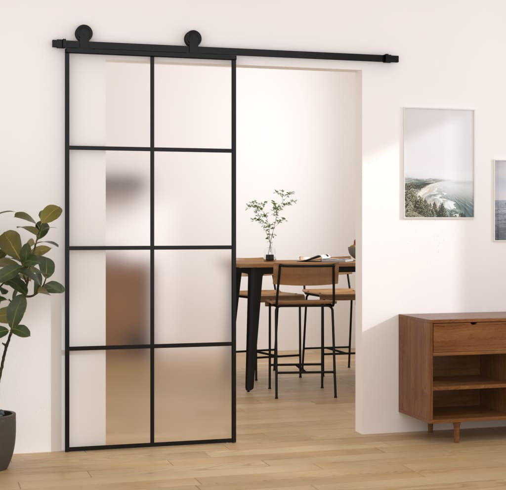 August Grove Shackleford Glass Sliding Door Black 205cm H x 90cm W