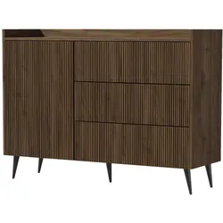 KOMMODE Amfali mit 1 Tür und 3 Schubladen, Push-to-open, Metallbeine, 126 cm, Walnussfarben