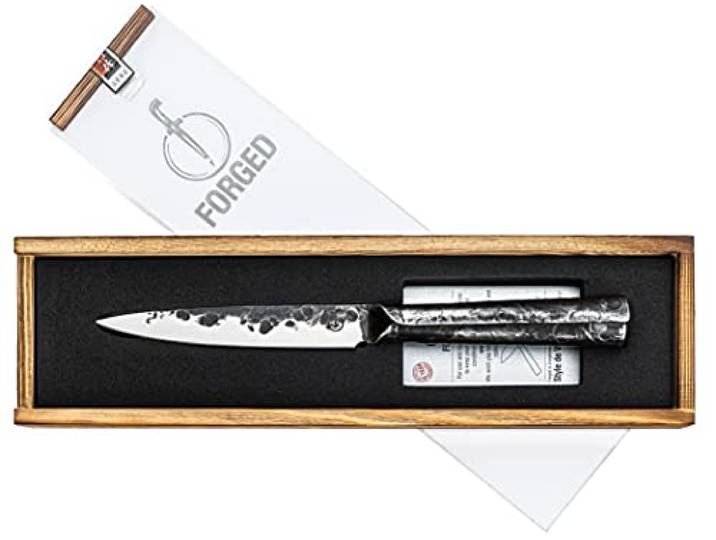 Forged Universeel mes Brute, 13cm, Roestvrij staal, Handgemaakt met unieke handgreep, Wordt geleverd in houten giftbox