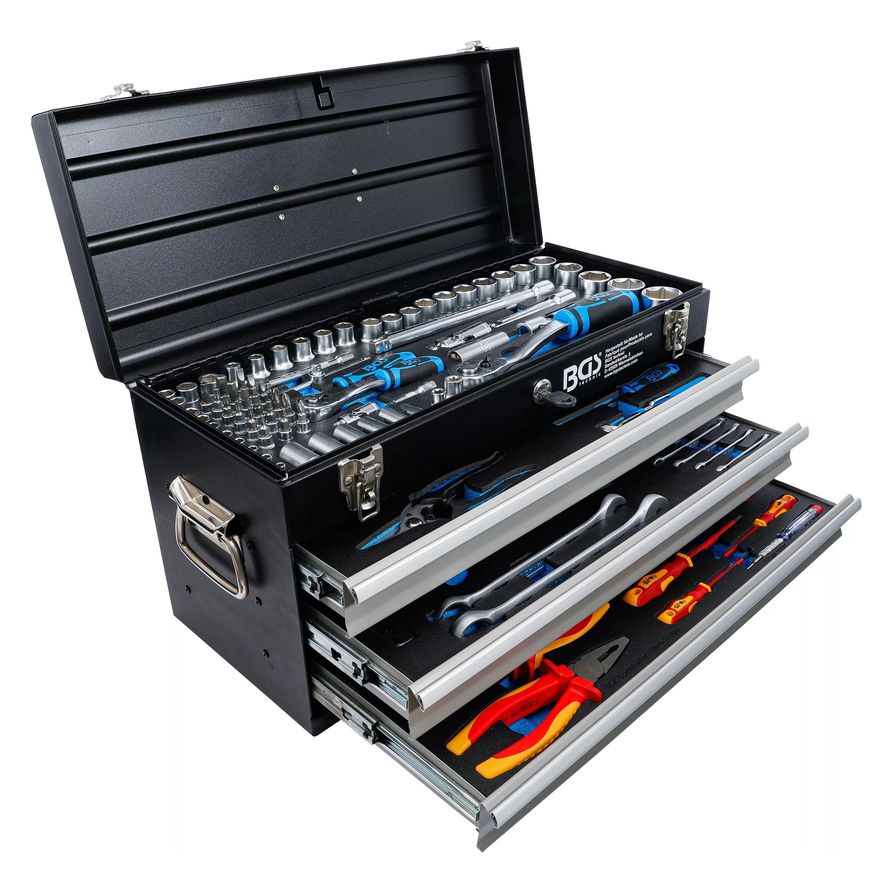BGS Elektriker-Metall-Werkzeugkoffer 3 Schubladen mit 147 Werkzeugen (147 Teile) (3350)
