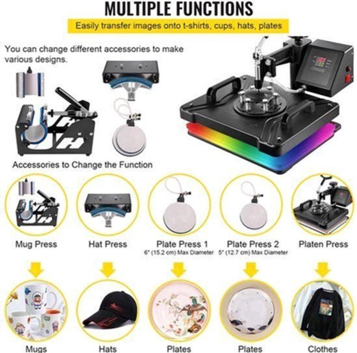 Selius Multifunctionele 8-in-1 Hittepers Machine voor Sublimatie en Textiel - 12x15 Inch Transferpers