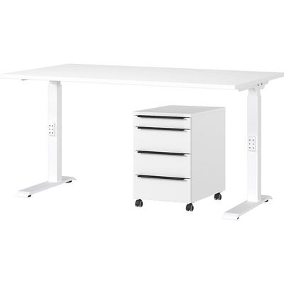 Büromöbel-Set GERMANIA "Mailand", weiß, B:140cm, Holzwerkstoff, Metall, Arbeitsmöbel-Sets, Büromöbel-Set, inkl. Schreibtisch und Rollcontainer