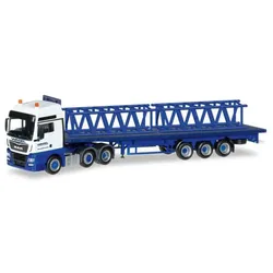 Herpa 306928 MAN TGX XLX Euro 6c Flachbett Sattelzug mit 2 Turmteilen LR 1600/2 Wasel